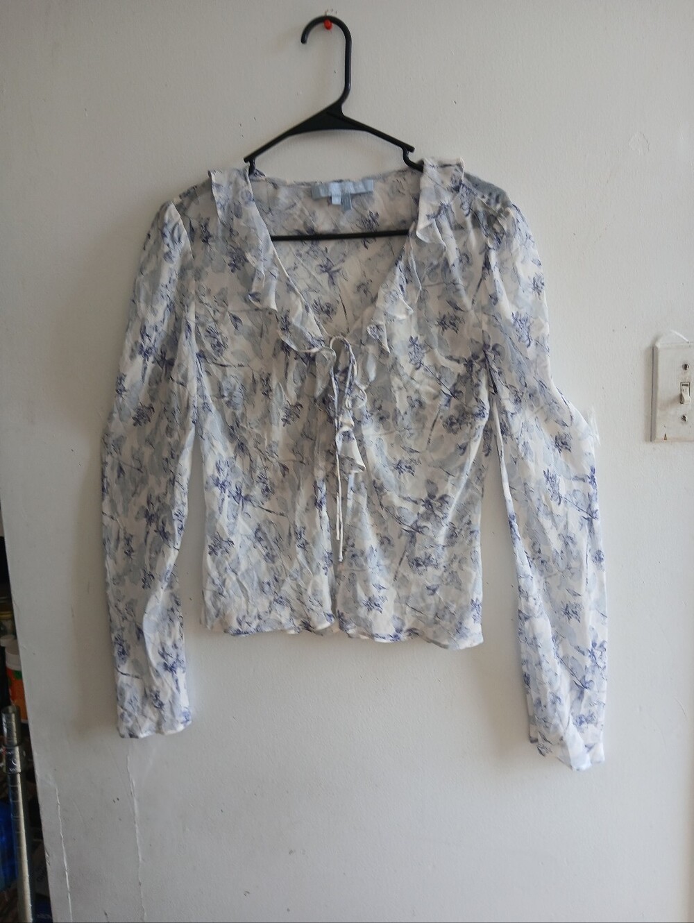 Hill House Light Blue Floral Ruffle Tie-Front Blouse